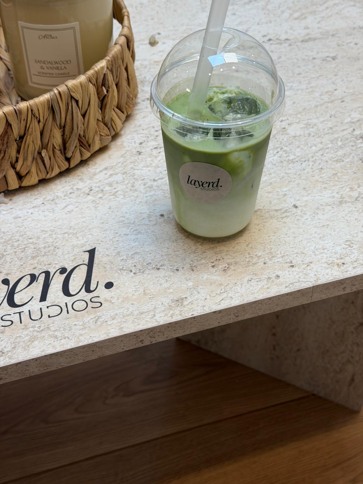 Matcha on the studio table